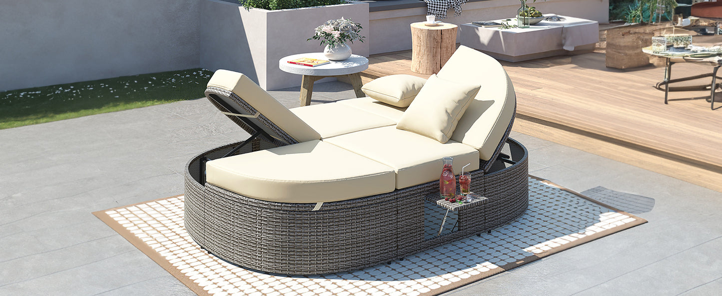 Burley Outdoor Sun Bed Patio 2-Person Daybed - Beige