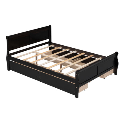 Meg Full Size Wood Platform Bed with 4 Drawers - Espresso