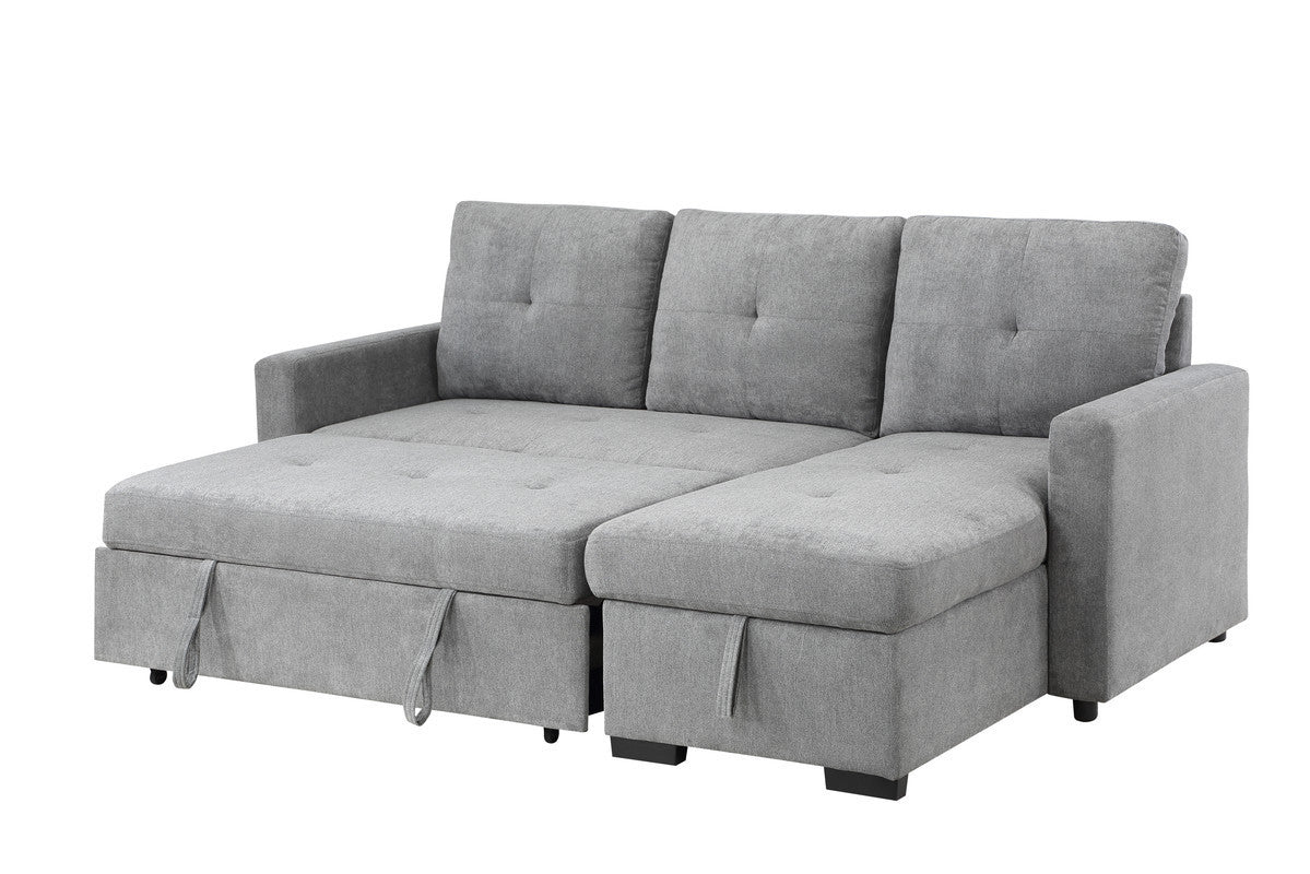 Yuna Fabric Reversible Sleeper Sectional Sofa with Storage Chaise - Gray