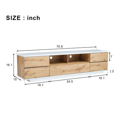 Dena Modern TV stand with Door Rebound Device - Natural+White