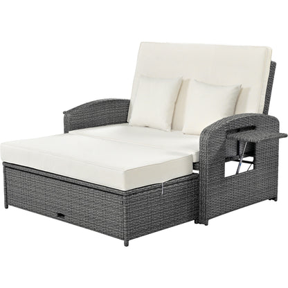 Tula PE Wicker Rattan Double Chaise Lounge - White