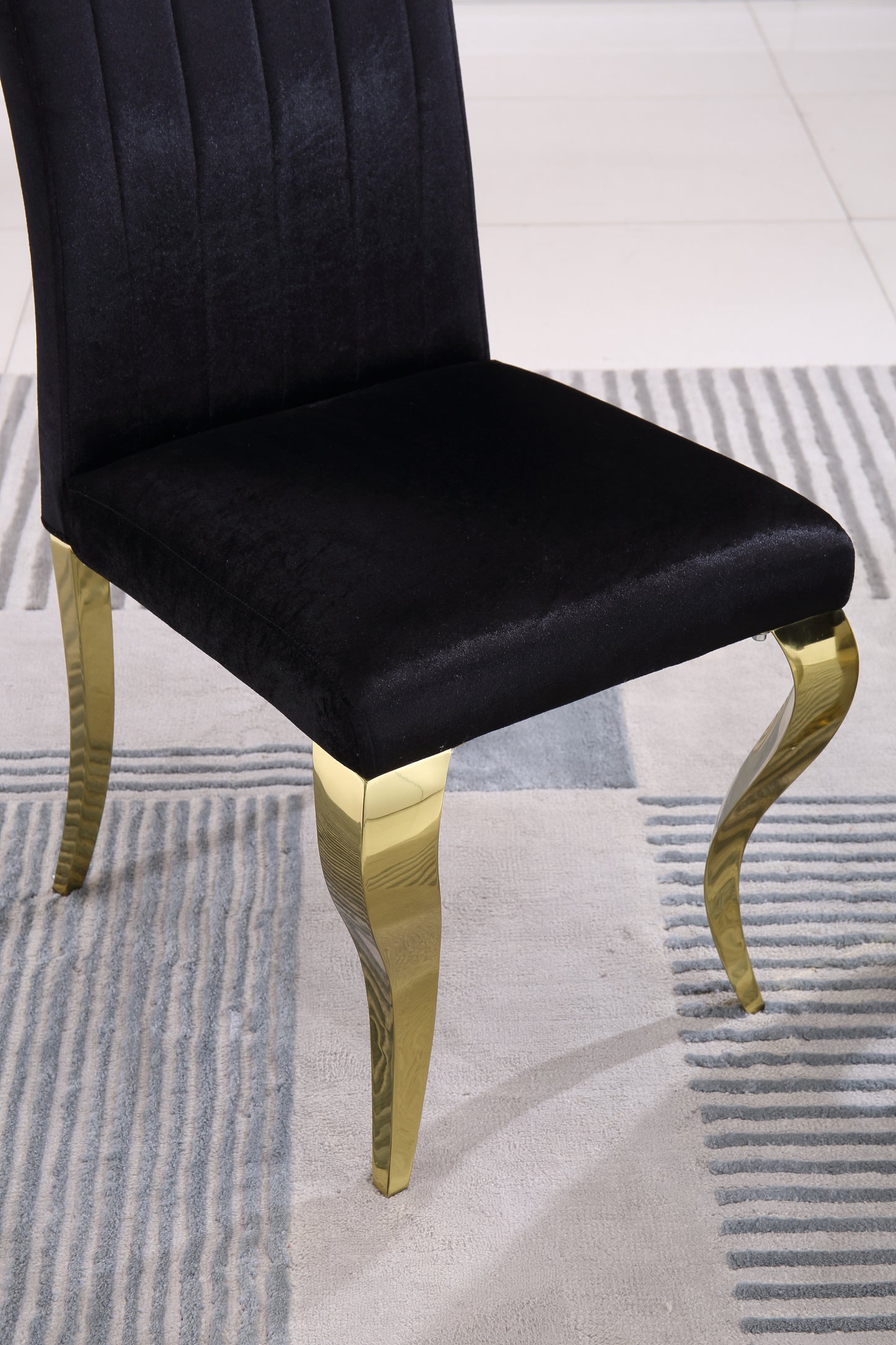 Avery Velvet Dining Chairs w Golden Metal Leg (Set of 2) - Black