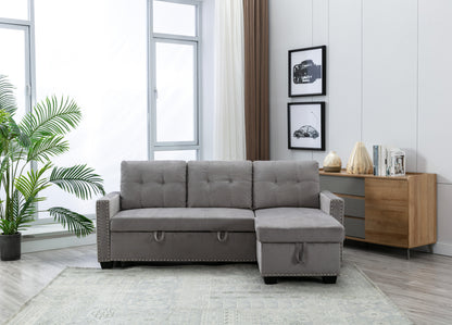 Eki Reversible Sectional Storage Sleeper Sofa Bed - Light Grey