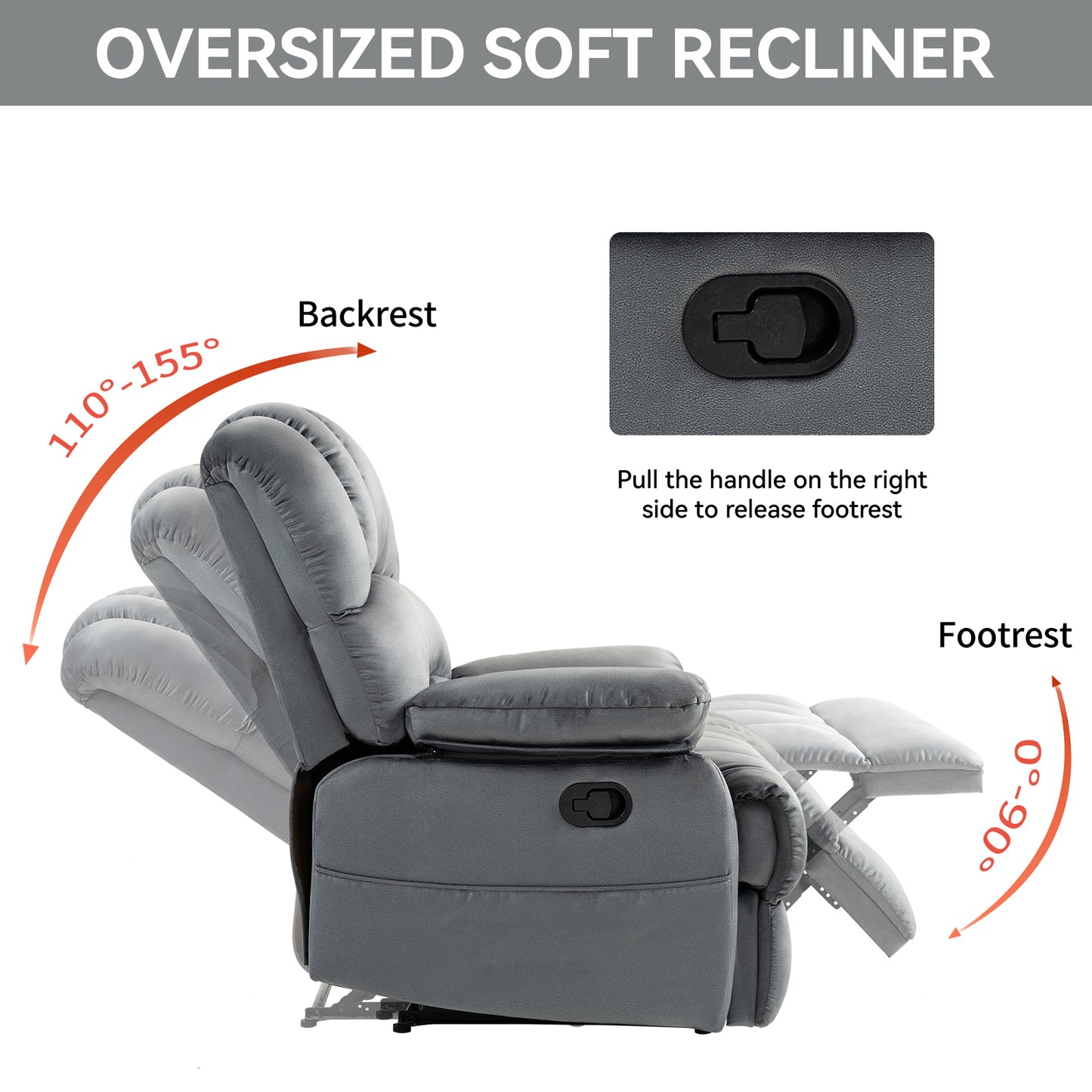 Thomson Large Fabric Recliner Chair - Gray - Dark Gray