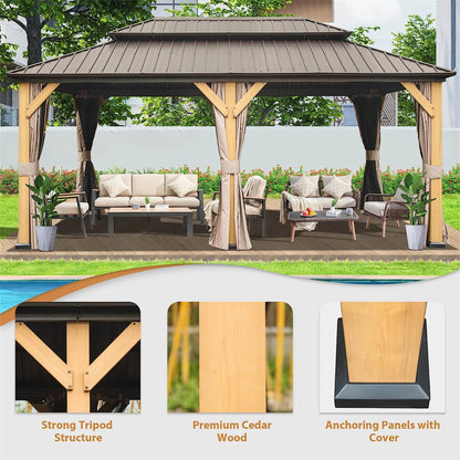 Shana 12 X 20 ft Hardtop Gazebo Outdoor Cedar Wood Frame  - Brown