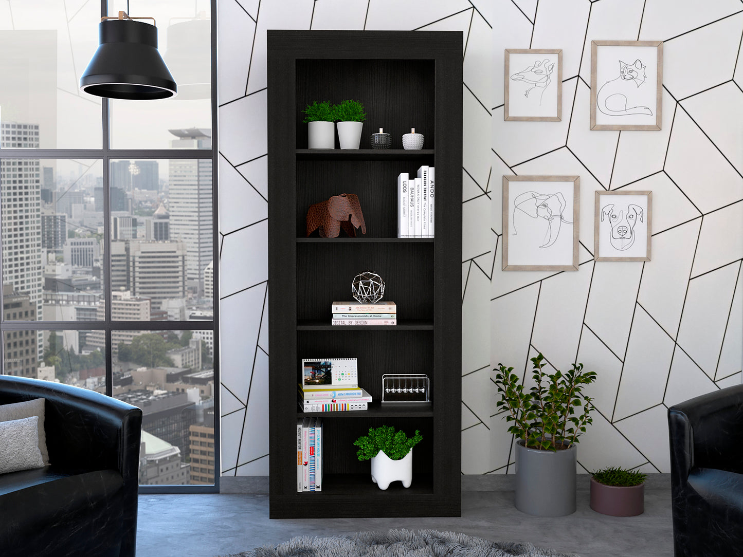 Andina Bookcase 5 Shelves Cabinet - Black