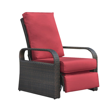 Parson Outdoor Adjustable Wicker Lounge Recliner Chair - Red