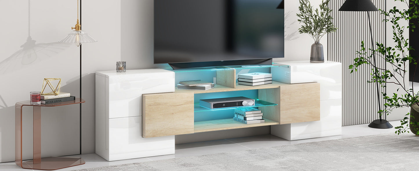 Trax TV Stand with 2 Illuminated Glass Shelves - Wood