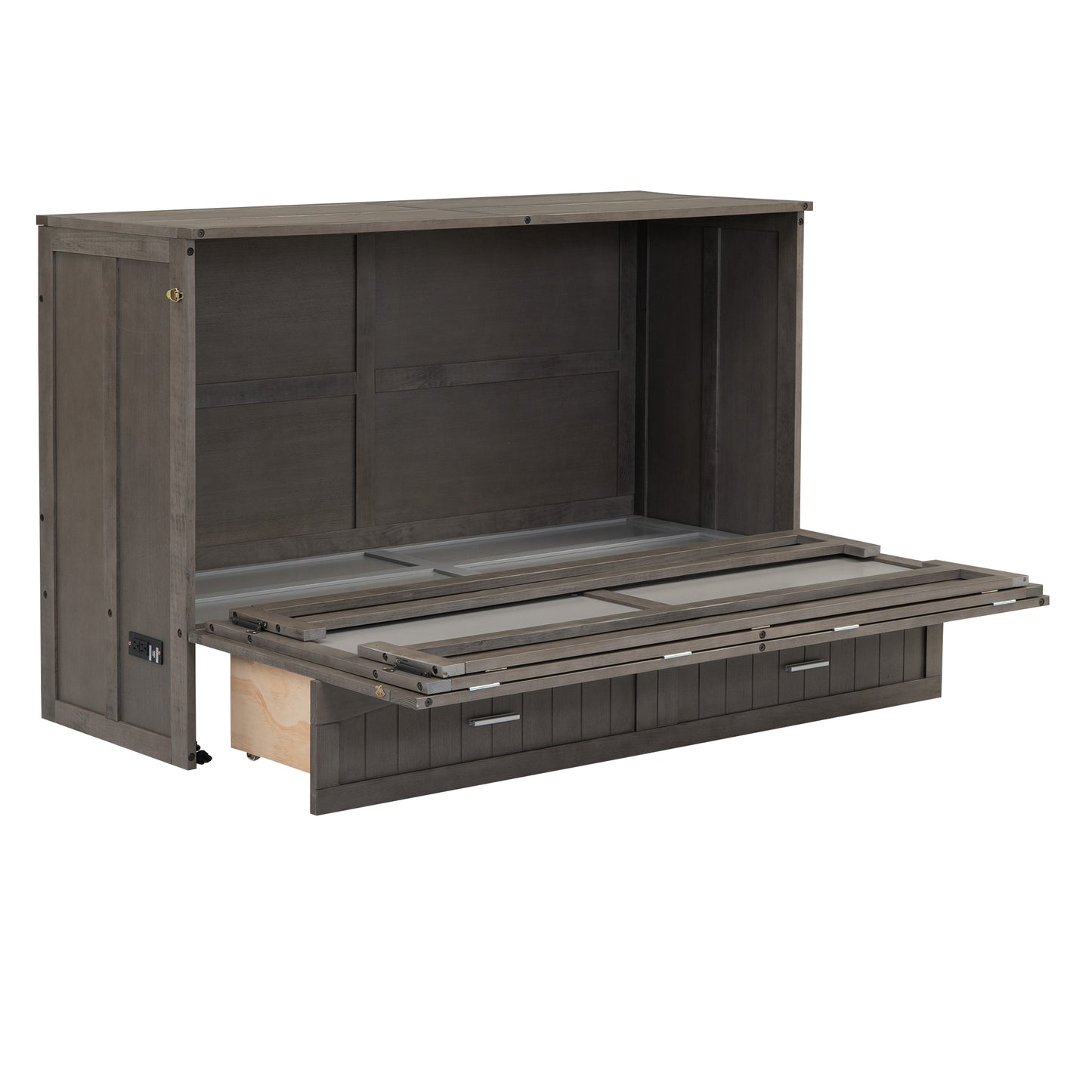 Joya Queen Size Murphy Bed w Charging Station - Antique Grey