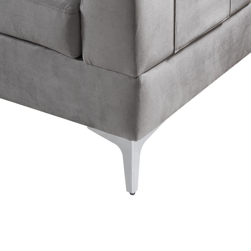 Chloe Velvet Sectional Sofa Chaise with USB Charging Port - Gray