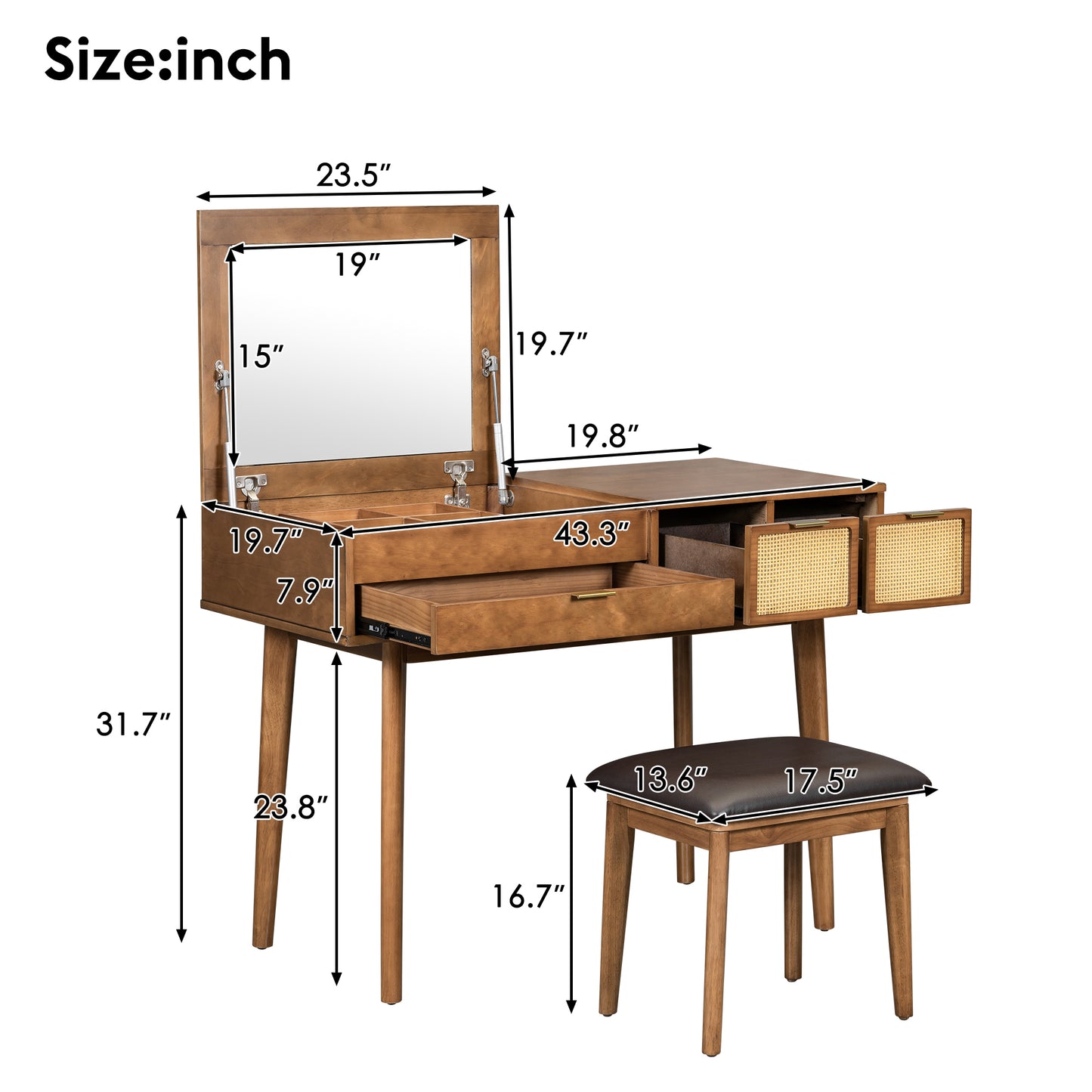 Volay Makeup Vanity Desk Set with Flip-top Mirror - Brown