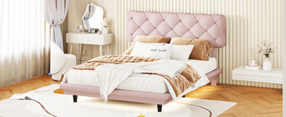 Joy Full Size Upholstered Bed with Light Stripe - Pink