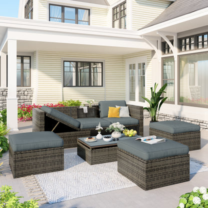 Ocie 5 Pc Outdoor Patio Rattan Sectional Sofa Set - Gray