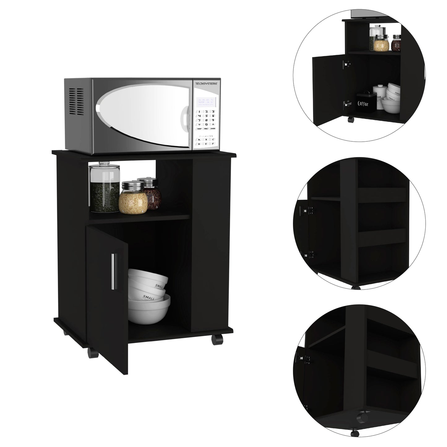 Correy 4-Shelf Microwave Cabinet with Caster - Black