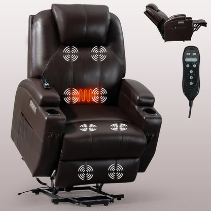 Adell Power Lift Recliner Chair with Heat and Massage - Brown