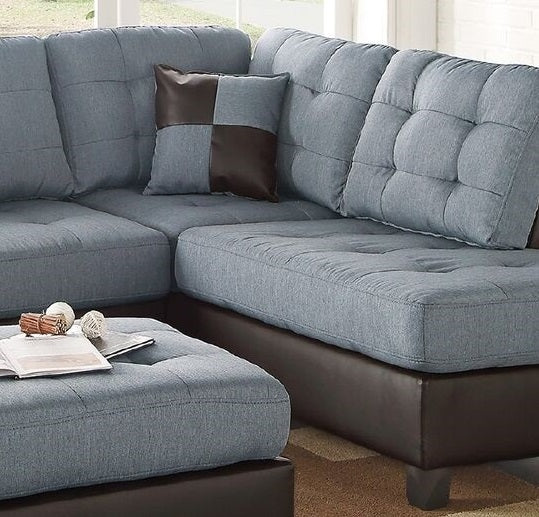 Lucia 3pc Faux Leather Sectional Sofa Set -  Gray