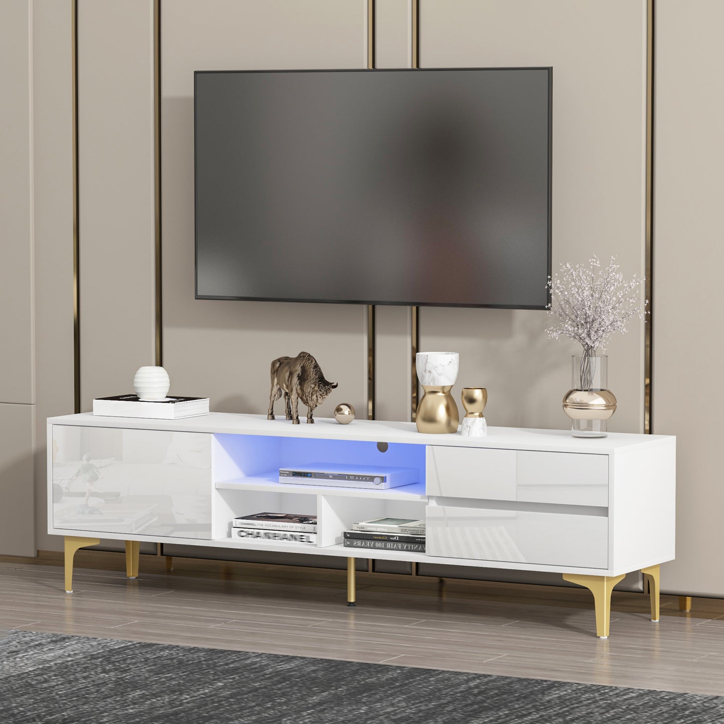 Chicada TV stand with LED remote control lights - White