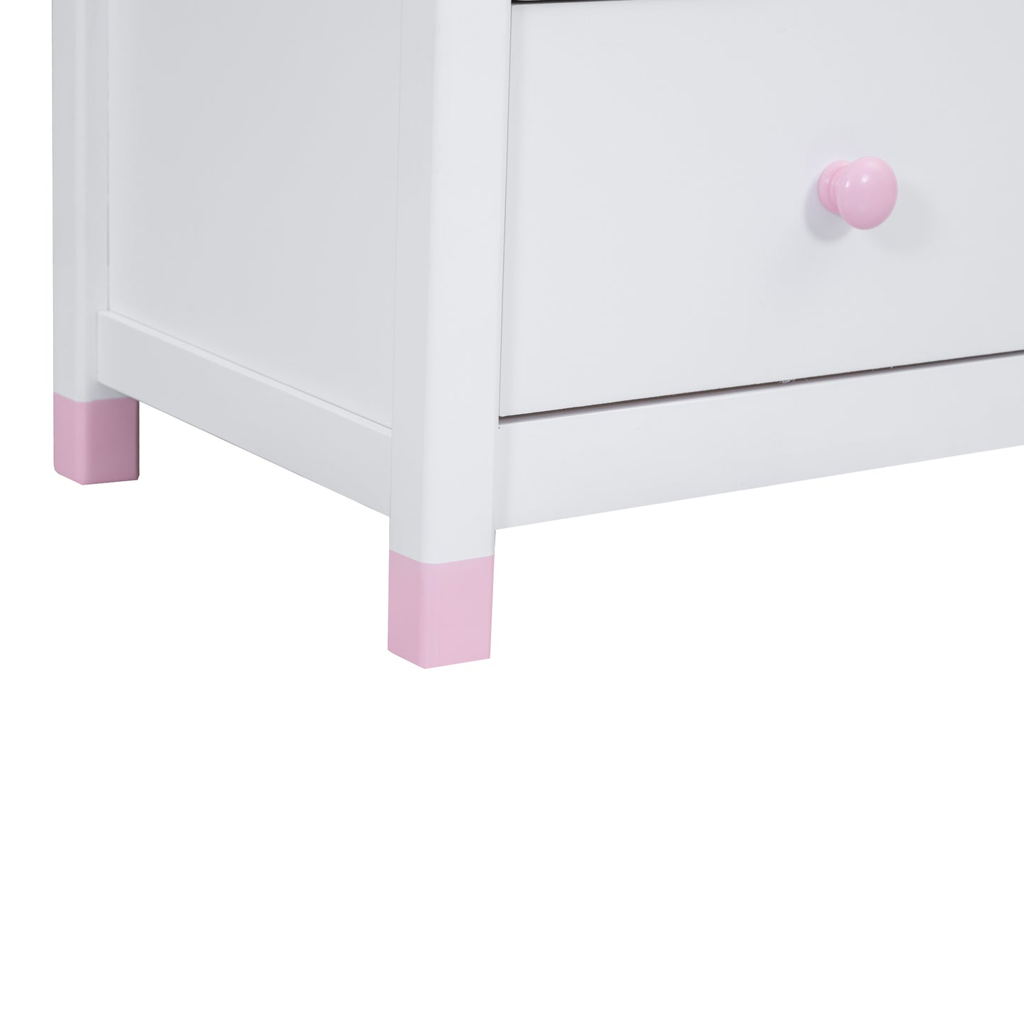 Hana Wooden Nightstand with Two Drawers - White+Pink