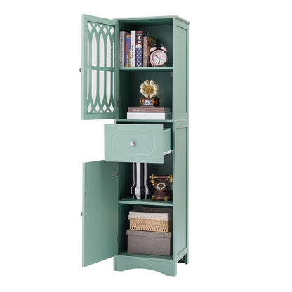 Statured Bathroom Cabinet with Drawer and Doors - Green