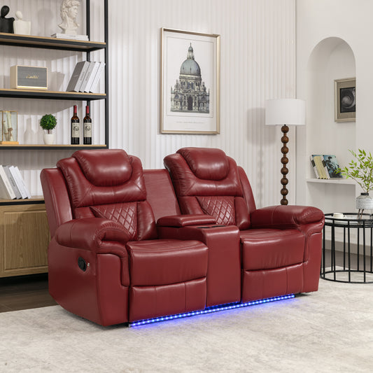 Milo Manual Recliner Loveseat with LED Light Strip - Red
