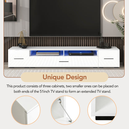 Jig Minimalist Design TV Stand with LED Lights - White