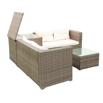 Stanley 4 Pc Outdoor Patio Rattan Sectional Sofa Set - Creme