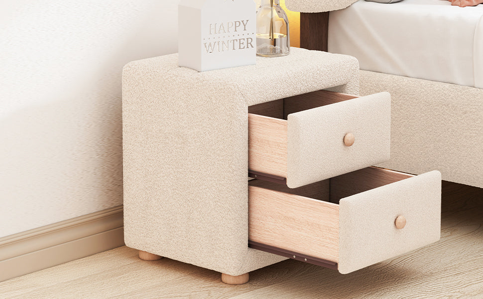 Teddy Fleece Nightstand with 2 Drawers - Beige