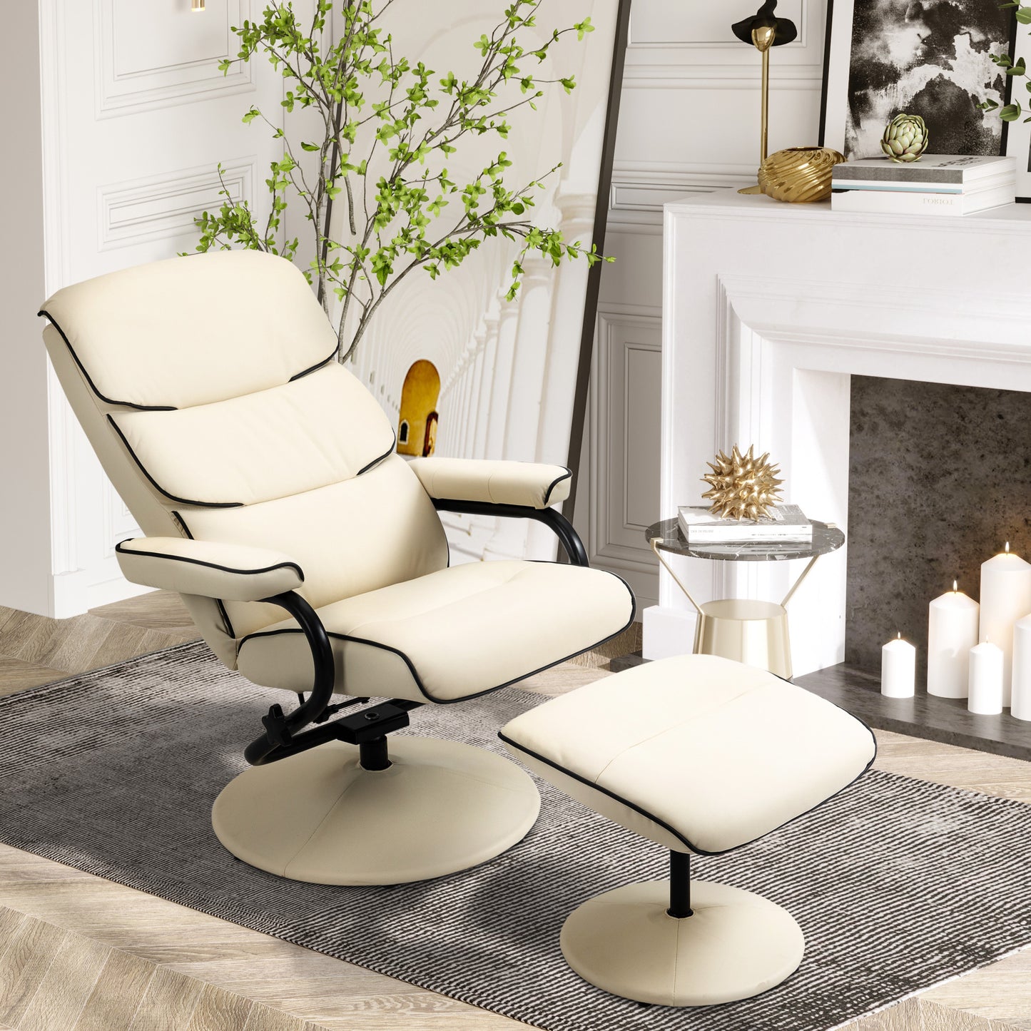 Estrella Recliner Chair with Ottoman - Cream