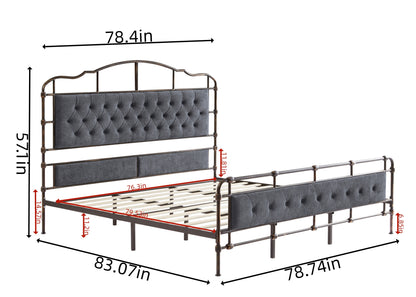 King size High Boad Metal Bed Frame - Dark Gray