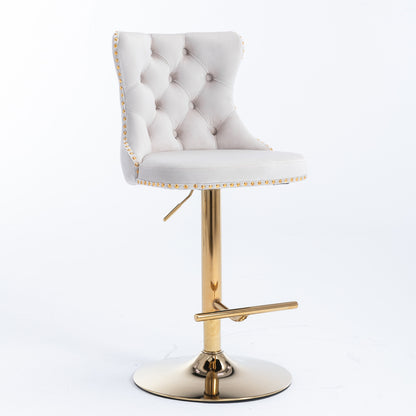 Stellar Golden Swivel Velvet Barstools Adjusatble Height - Beige  Set of 2