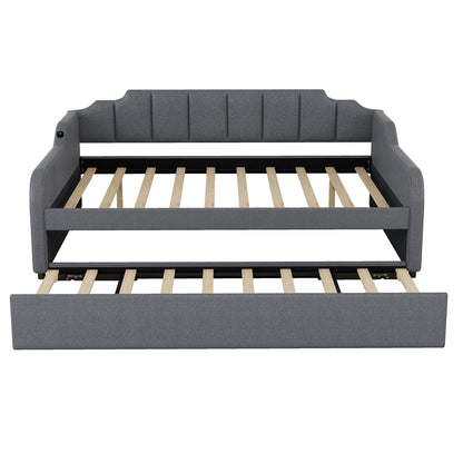 Clair Full Size Daybed with Trundle and USB Chargings - Gray