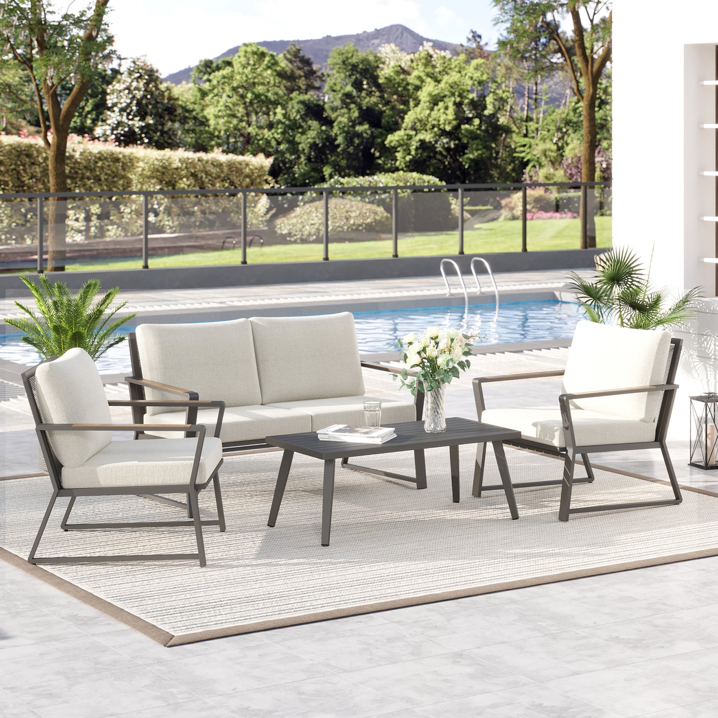 Pandora Patio Aluminum Conversation Set - White