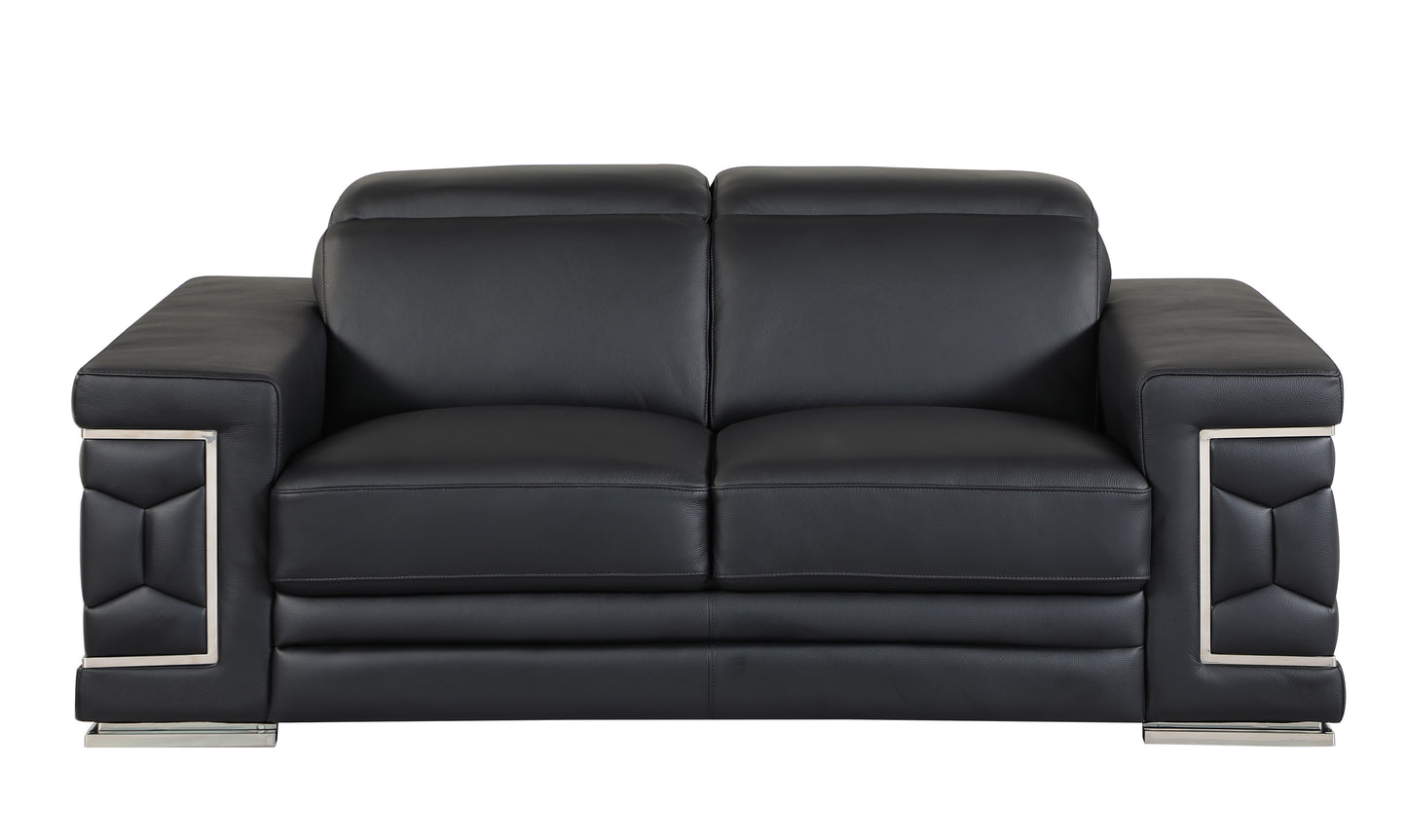 Denzel Top Grain Italian Leather Loveseat - Black