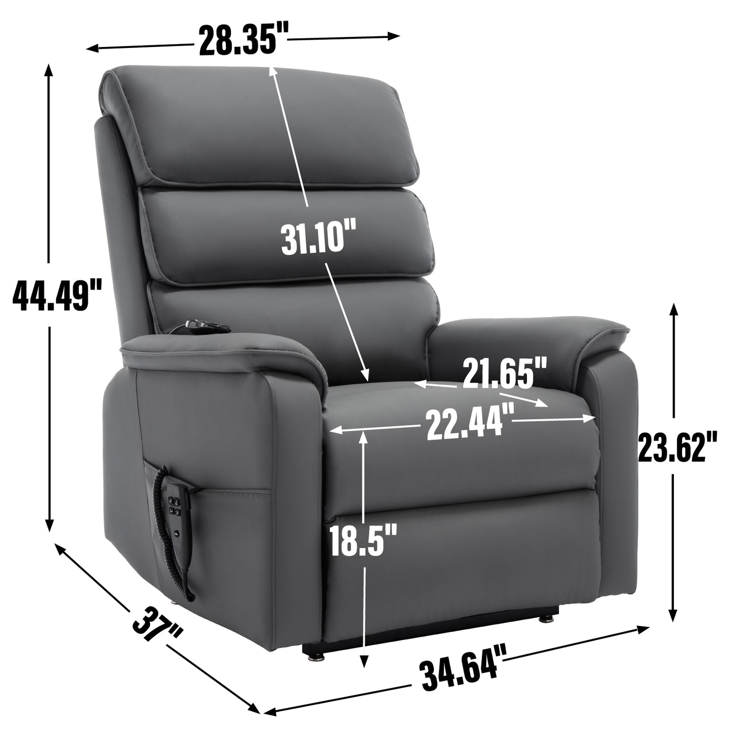 Hannah Power Lift Leather Recliner Chair with Heat Massage - Gray