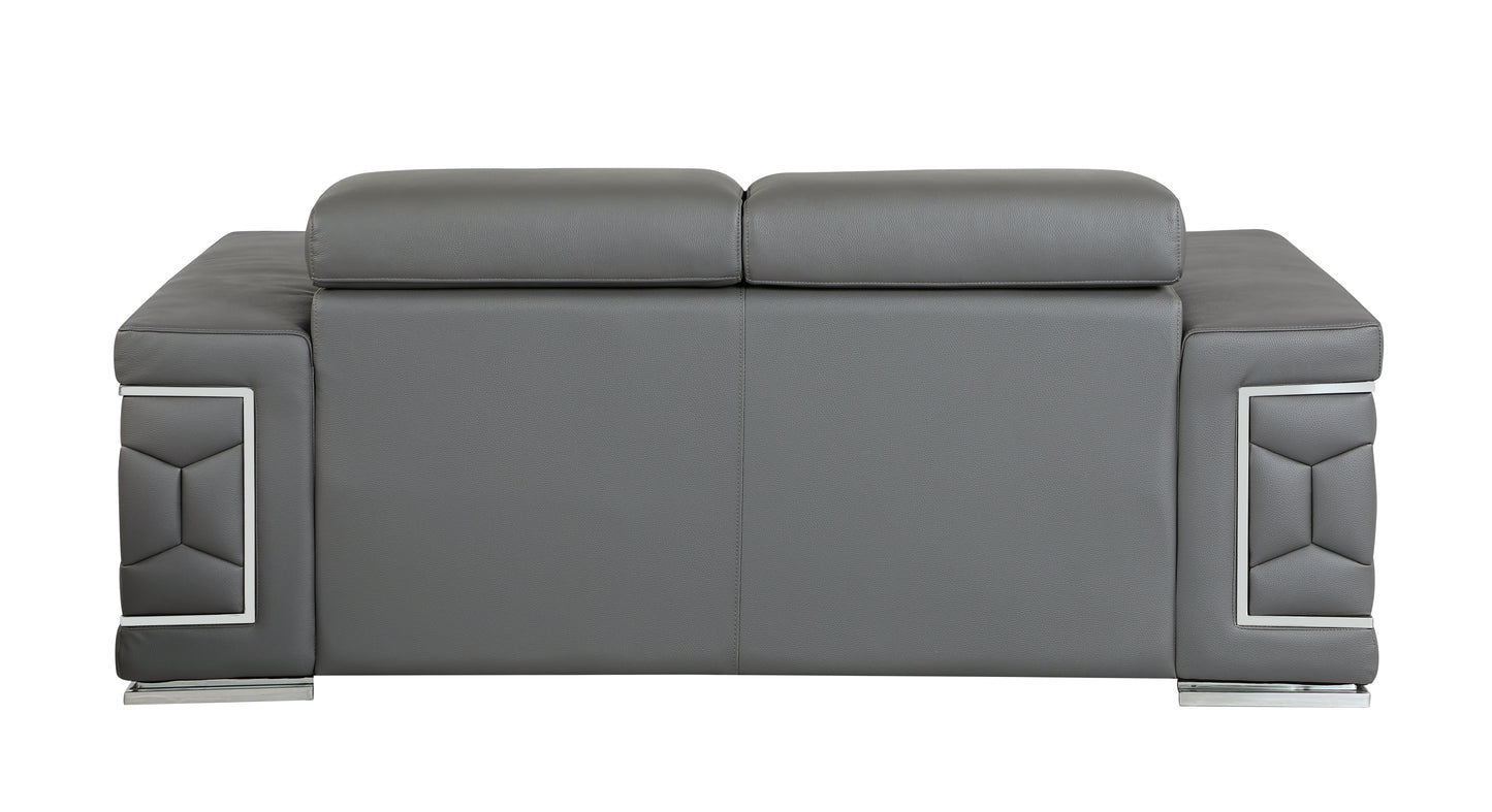 Denzel Top Grain Italian Leather Loveseat - Dark Gray