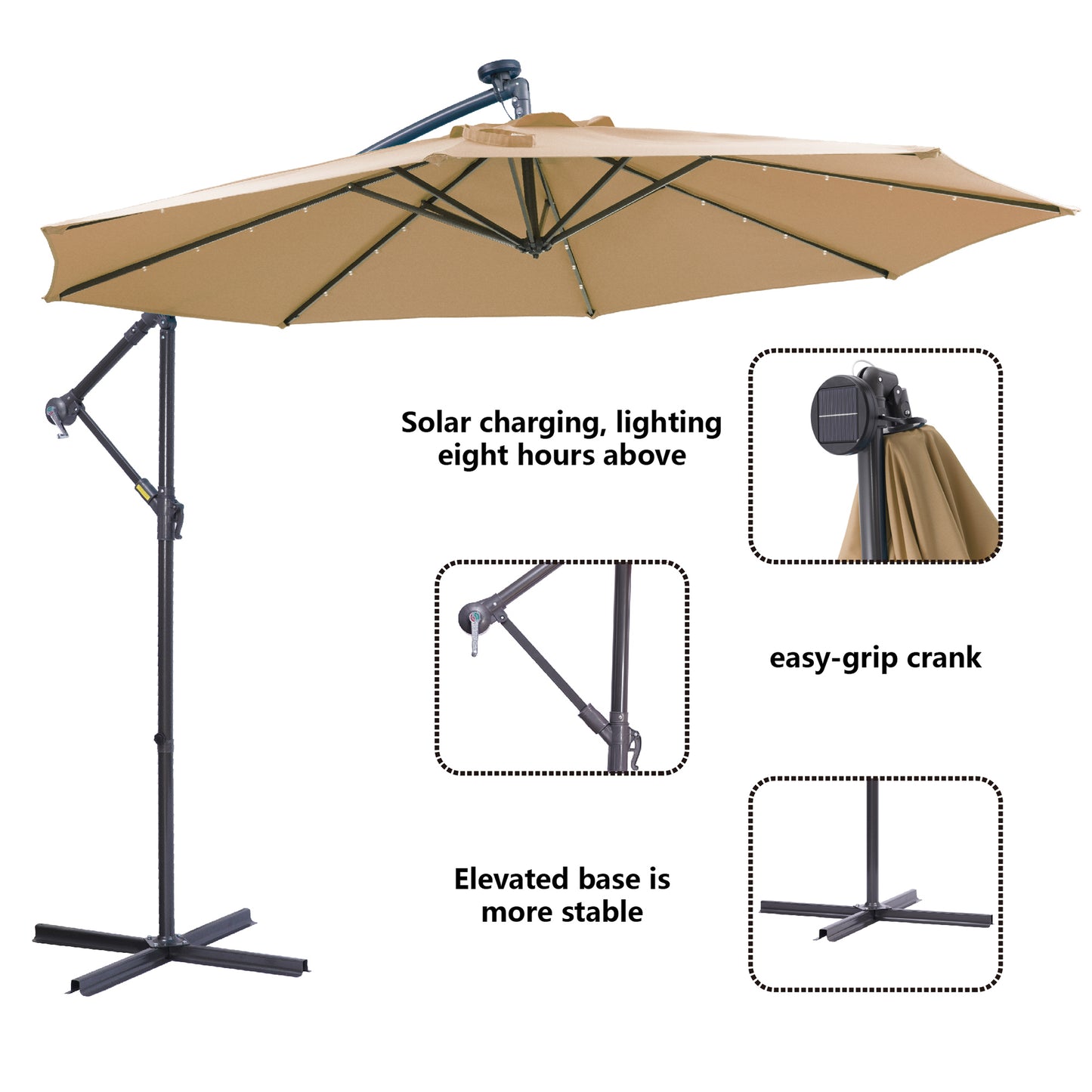 Codi Solar LED Patio Outdoor Umbrella - Taupe