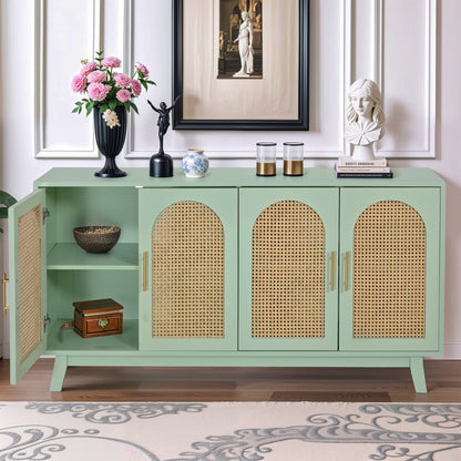 Xenia 4-Door Cabinet with Rattan - Mint Green