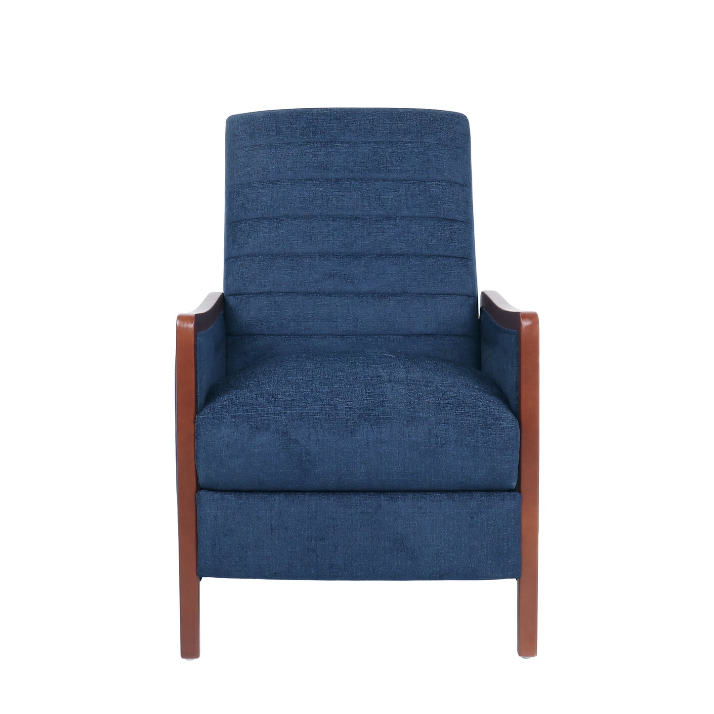 Mid Century Modern Fabric Channel Stitch Wood Pushback Recliner - Navy Blue