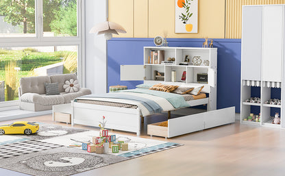 Jazz Full Size Platform Bed w 4 Drawers - White