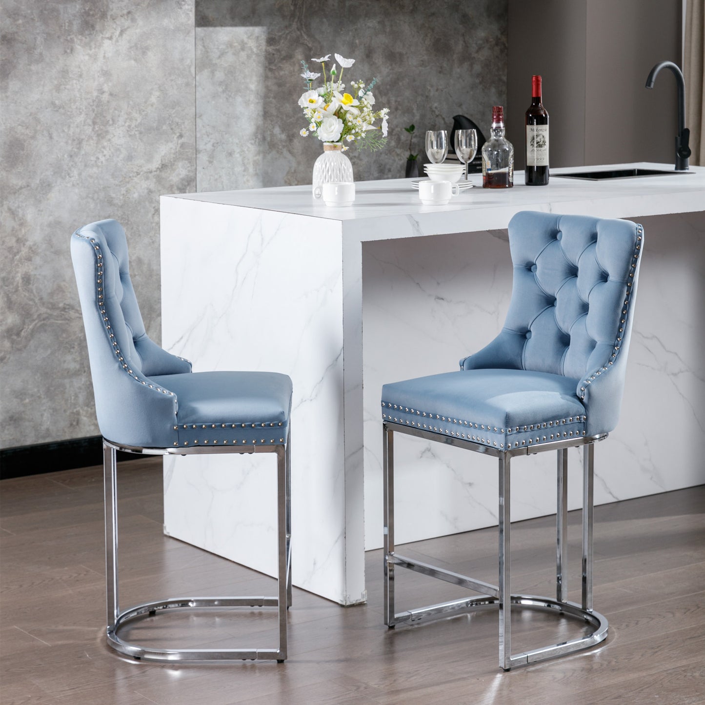 Comfy Counter Height Bar Stools - Light Blue Set of 2