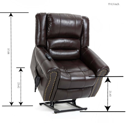 Zest Power Lift Faux Leather Recliner Chair Heat Massage Dual Motor - Brown