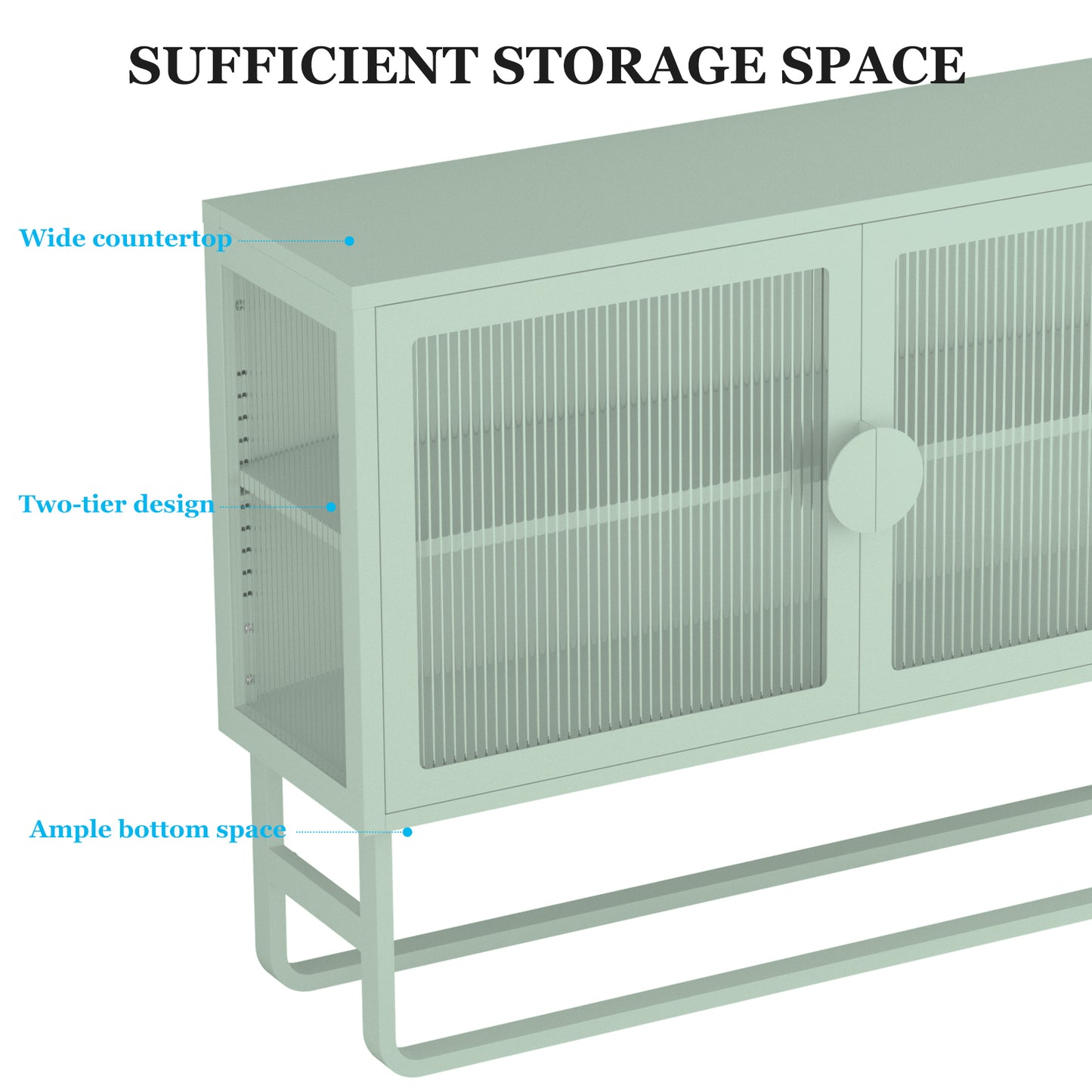 Tempered Glass Cabinet Credenza - Light Green