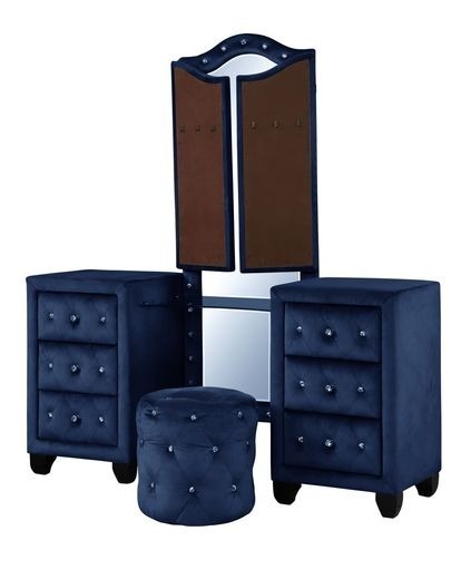 Selina Velvet 6-Drawer Makeup Vanity Set - Blue