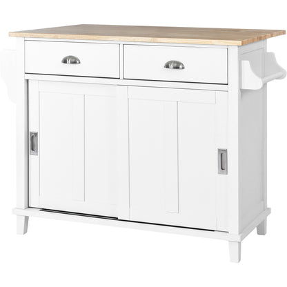 Culinary  Kitchen Cart with Countertop With Barn Door - White