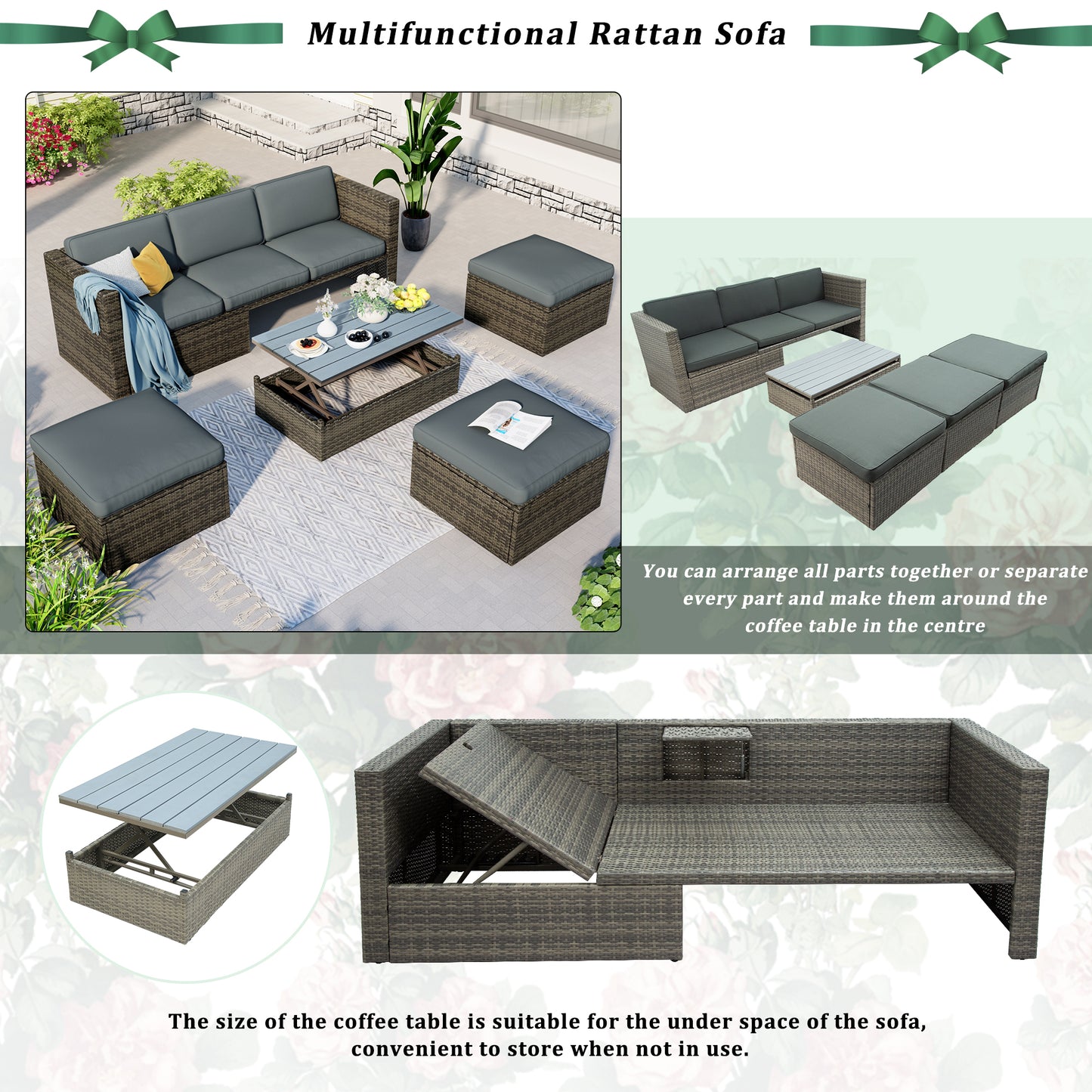 Ocie 5 Pc Outdoor Patio Rattan Sectional Sofa Set - Gray