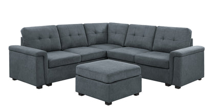 Isla Woven Fabric 6-Seater Sectional Sofa with Ottoman - Gray