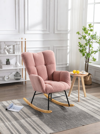 Noble Wool Fabric Upholstered Rocking Chair - Pink