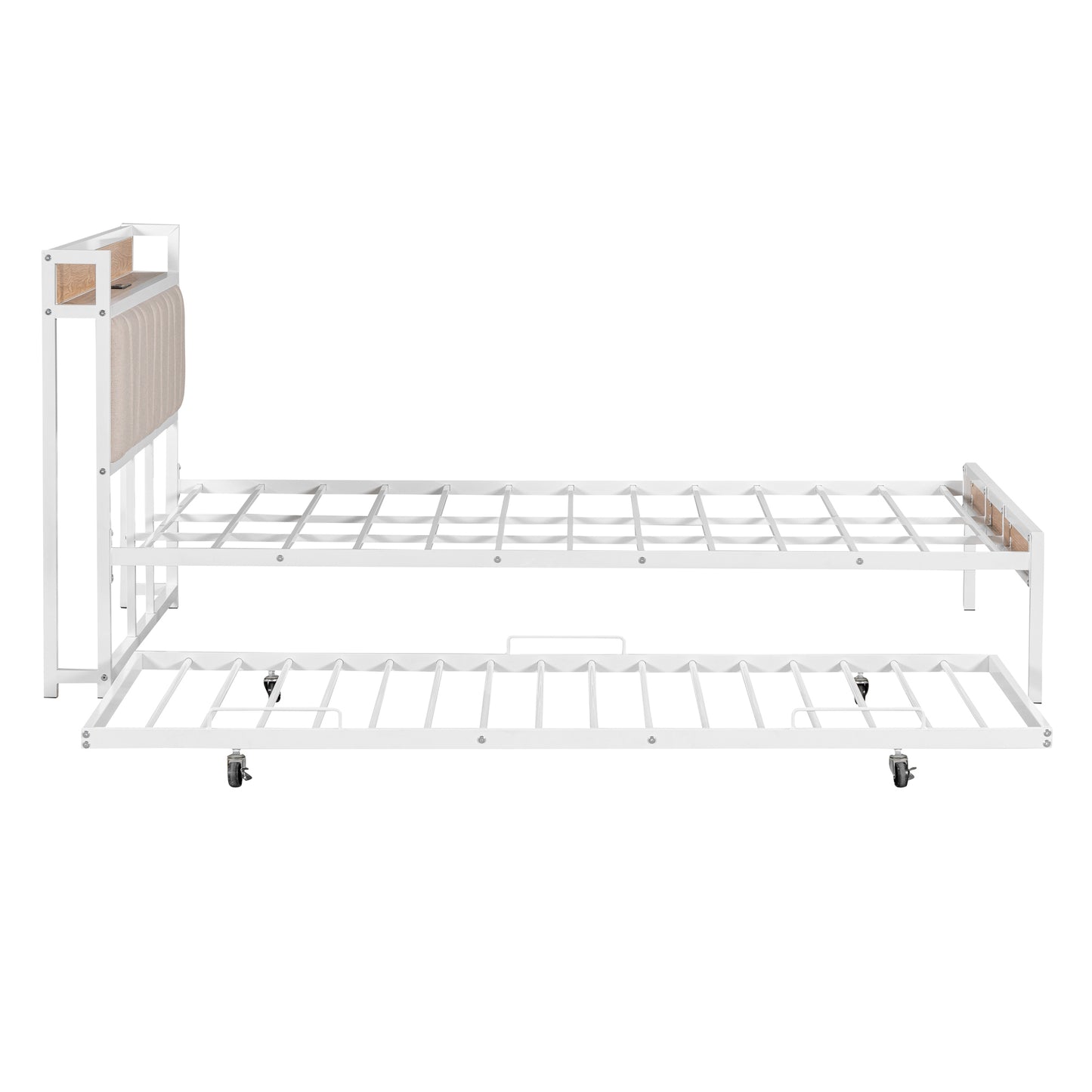 Quest Queen Size Metal Platform Bed Frame with Trundle - White