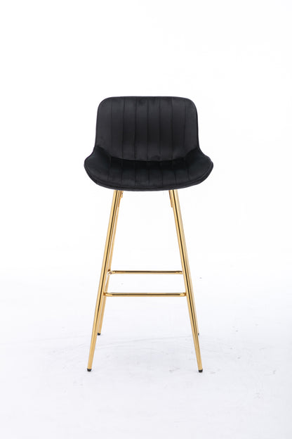 26 Inch Vista Bar Stools with Chrome Footrest  Velvet Fabric  Golden Leg - Black  Set of 2