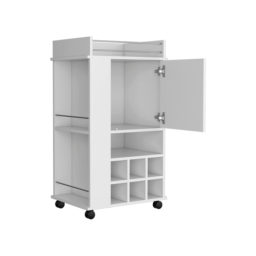 Six Wine Cubbies Bar Cart - White